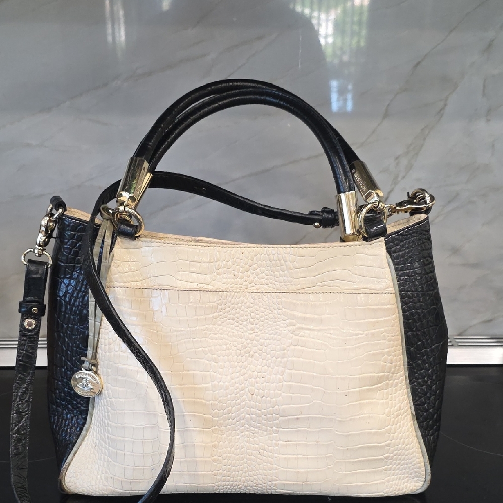 Brahmin Satchel Ruby Black and Cream Shoulder Bag